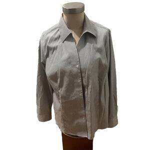 Jones‎ New York Women’s Blouse Size XL Black & White Stripe Easy-Care Shirt LS